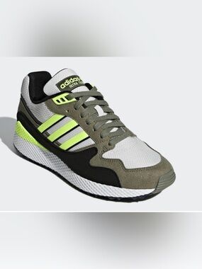 adidas Men’s Ultra Tech Sneakers — White, Olive & Neon Yellow